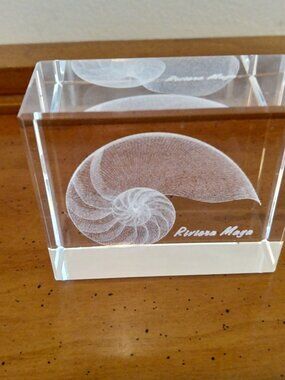 Vintage Snail Paperweight Clear Glass Square Riviera Maya